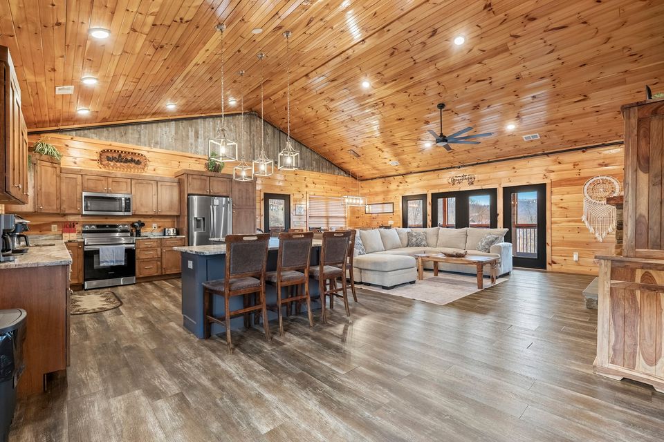 Open-plan kitchen, dining and living area