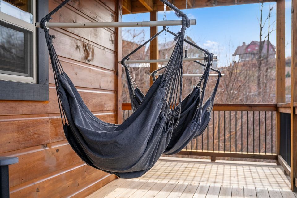 Hanging hammock chairs on the deck