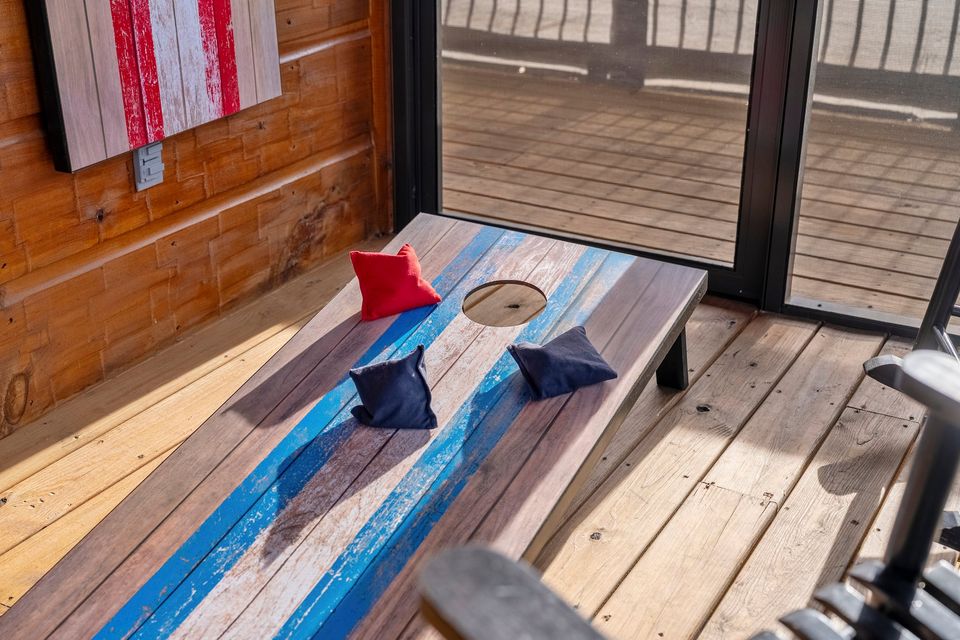Cornhole boards on the deck